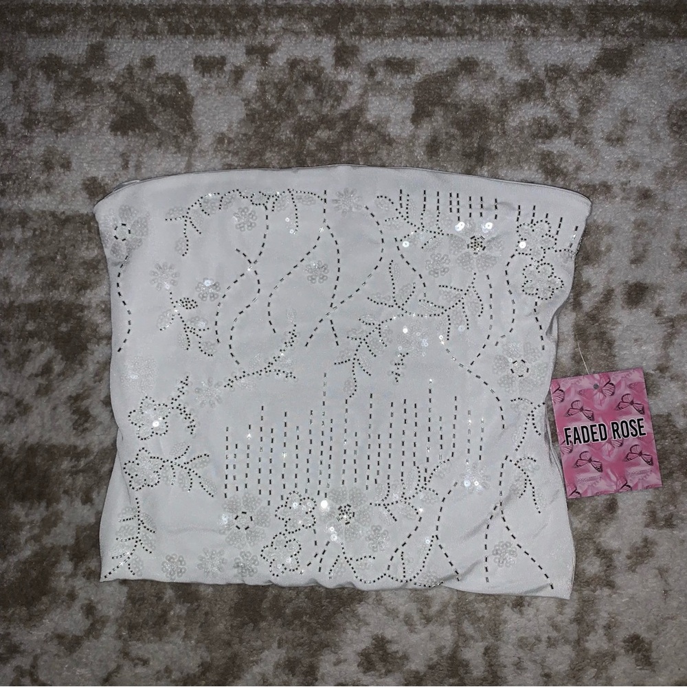 White Festival Beaded Tube Top Size M (NWT)